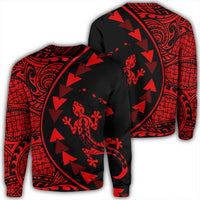 Hawaiian Map Gecko Tattoo Kakau Polynesian Sweatshirt Red AH Unisex Black - Polynesian Pride