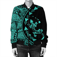 Hawaiian Map Gecko Tattoo Kakau Polynesian Bomber Jacket Turquoise AH - Polynesian Pride