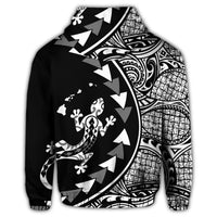 Hawaiian Map Gecko Tattoo Kakau Polynesian Zip Hoodie White - Polynesian Pride