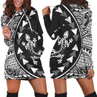 Hawaiian Map Gecko Tattoo Kakau Polynesian Hoodie Dress White AH Black - Polynesian Pride