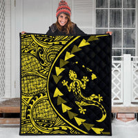 Hawaiian Map Gecko Tattoo Kakau Polynesian Premium Quilts Yellow AH - Polynesian Pride
