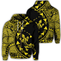 Hawaiian Map Gecko Tattoo Kakau Polynesian Zip Hoodie Yellow Unisex Art - Polynesian Pride