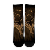 Hawaiian Map Heart Hula Girl Hibiscus Gold Polynesian Crew Socks - AH - Polynesian Pride