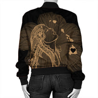 Hawaiian Map Heart Hula Girl Hibiscus Gold Polynesian Bomber Jacket - AH - Polynesian Pride