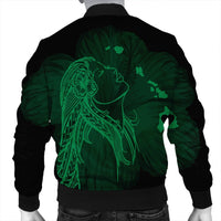 Hawaiian Map Heart Hula Girl Hibiscus Green Polynesian Bomber Jacket - AH - Polynesian Pride