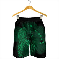 Hawaiian Map Heart Hula Girl Hibiscus Green Polynesian Men's Shorts - AH - Polynesian Pride