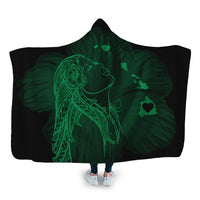Hawaiian Map Heart Hula Girl Hibiscus Green Polynesian Hooded Blanket - AH Hooded Blanket White - Polynesian Pride