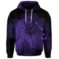 Custom Hawaiian Map Heart Hula Girl Hibiscus Purple Polynesian Hoodie - Polynesian Pride