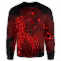 Hawaiian Map Heart Hula Girl Hibiscus Red Polynesian Sweatshirt - AH - Polynesian Pride