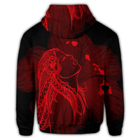 Hawaiian Map Heart Hula Girl Hibiscus Red Polynesian Hoodie - Polynesian Pride