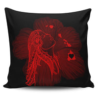 Hawaiian Map Heart Hula Girl Hibiscus Red Polynesian Pillow Covers - AH Pillow Covers Black - Polynesian Pride