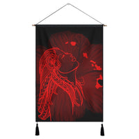 Hawaiian Map Heart Hula Girl Hibiscus Red Polynesian Hanging Poster - AH Hanging Poster Cotton And Linen - Polynesian Pride
