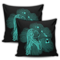 Hawaiian Map Heart Hula Girl Hibiscus Turquoise Polynesian Pillow Covers - AH - Polynesian Pride