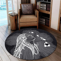 Hawaiian Map Heart Hula Girl Hibiscus White Polynesian Round Carpet - AH - Polynesian Pride