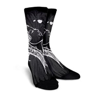 Hawaiian Map Heart Hula Girl Hibiscus White Polynesian Crew Socks - AH - Polynesian Pride