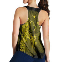Hawaiian Map Heart Hula Girl Hibiscus Yellow Polynesian Racerback Tank - AH - Polynesian Pride
