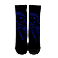 Hawaiian Map Heart Ribbon Cancer Hibiscus Blue Polynesian Crew Socks - AH - Polynesian Pride