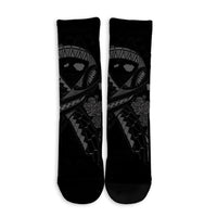 Hawaiian Map Heart Ribbon Cancer Hibiscus Gray Polynesian Crew Socks - AH - Polynesian Pride