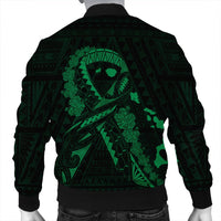 Hawaiian Map Heart Ribbon Cancer Hibiscus Green Polynesian Bomber Jacket - AH - Polynesian Pride