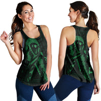 Hawaiian Map Heart Ribbon Cancer Hibiscus Green Polynesian Racerback Tank - AH Black - Polynesian Pride