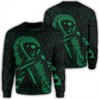 Hawaiian Map Heart Ribbon Cancer Hibiscus Green Polynesian Sweatshirt - AH Unisex Black - Polynesian Pride