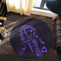 Hawaiian Map Heart Ribbon Cancer Hibiscus Purple Polynesian Round Carpet - AH - Polynesian Pride