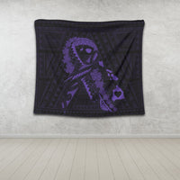 Hawaiian Map Heart Ribbon Cancer Hibiscus Purple Polynesian Tapestry - AH - Polynesian Pride