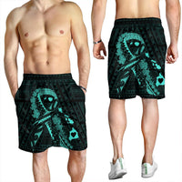 Hawaiian Map Heart Ribbon Cancer Hibiscus Turquoise Polynesian Men's Shorts - AH - Polynesian Pride
