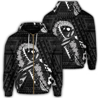 Hawaiian Map Heart Ribbon Cancer Hibiscus White Polynesian Zip Hoodie Unisex Art - Polynesian Pride