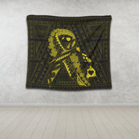 Hawaiian Map Heart Ribbon Cancer Hibiscus Yellow Polynesian Tapestry - AH - Polynesian Pride