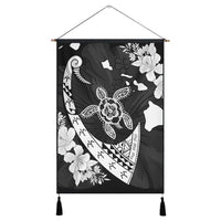 Hawaiian Map Hibiscus Turtle Fish Hook Polynesian Hanging Poster - AH Hanging Poster Cotton And Linen - Polynesian Pride
