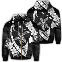 Hawaiian Map Hibiscus Turtle Fish Hook Polynesian Zip Hoodie Unisex Art - Polynesian Pride