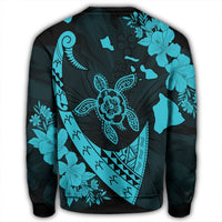 Hawaiian Map Hibiscus Turtle Fish Hook Polynesian Sweatshirt Blue - AH - Polynesian Pride