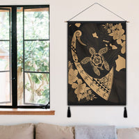 Hawaiian Map Hibiscus Turtle Fish Hook Polynesian Hanging Poster Gold - AH - Polynesian Pride