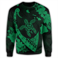 Hawaiian Map Hibiscus Turtle Fish Hook Polynesian Sweatshirt Green - AH - Polynesian Pride
