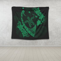 Hawaiian Map Hibiscus Turtle Fish Hook Polynesian Tapestry Green - AH - Polynesian Pride