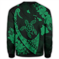 Hawaiian Map Hibiscus Turtle Fish Hook Polynesian Sweatshirt Green - AH - Polynesian Pride
