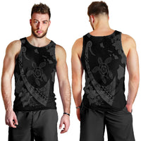 Hawaiian Map Hibiscus Turtle Fish Hook Polynesian Tank Top Grey - AH - Polynesian Pride