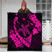 Hawaiian Map Hibiscus Turtle Fish Hook Polynesian Premium Quilts Pink - AH - Polynesian Pride