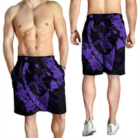 Hawaiian Map Hibiscus Turtle Fish Hook Polynesian Men's Shorts Purple - AH - Polynesian Pride