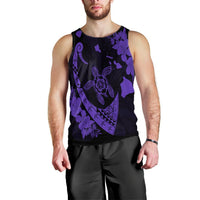 Hawaiian Map Hibiscus Turtle Fish Hook Polynesian Tank Top Purple - AH Black - Polynesian Pride