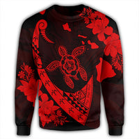 Hawaiian Map Hibiscus Turtle Fish Hook Polynesian Sweatshirt Red - AH - Polynesian Pride