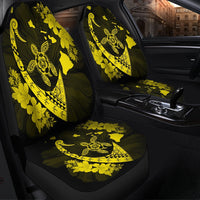 Hawaiian Map Hibiscus Turtle Fish Hook Polynesian Car Seat Covers Yellow - AH - Polynesian Pride