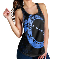 Hawaiian Map Hibiscus Turtle Polynesian Moon Racerback Tank Blue - AH - Polynesian Pride