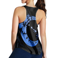 Hawaiian Map Hibiscus Turtle Polynesian Moon Racerback Tank Blue - AH - Polynesian Pride