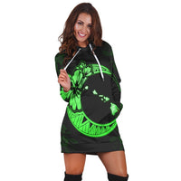 Hawaiian Map Hibiscus Turtle Polynesian Moon Hoodie Dress Green - AH - Polynesian Pride