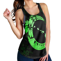 Hawaiian Map Hibiscus Turtle Polynesian Moon Racerback Tank Green - AH - Polynesian Pride