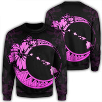 Hawaiian Map Hibiscus Turtle Polynesian Moon Sweatshirt Pink - AH Unisex Black - Polynesian Pride