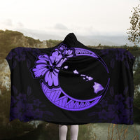 Hawaiian Map Hibiscus Turtle Polynesian Moon Hooded Blanket Purple - AH - Polynesian Pride