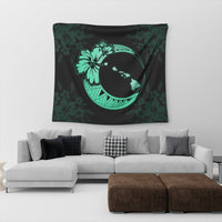 Hawaiian Map Hibiscus Turtle Polynesian Moon Tapestry Turquoise - AH - Polynesian Pride